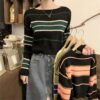 ICW Acrylic Women's Knit Loose Fit Boat Neck Drop Shoulder Crop Top Pullover Sweater (ONE Size Fit Bust 32-36 INCH) (Black) - Image 3