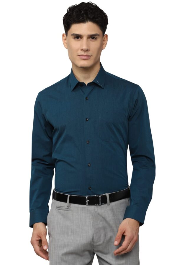 Peter England Men's Everday Regular Fit Solid Shirt | Cotton Rich | 5-Pin Pocketing Navy
