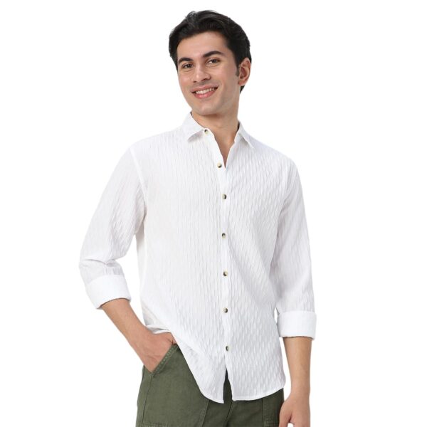 Urbano Fashion Men's White Cotton Full Sleeve Regular Fit Textured Shirt with Spread Collar (shirtsmocregfs-06-white-l)