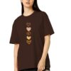 TQH Round Neck Drop Shoulder Brown Graphic Printed Cotton Blend Oversized T-Shirt for Women - Image 2