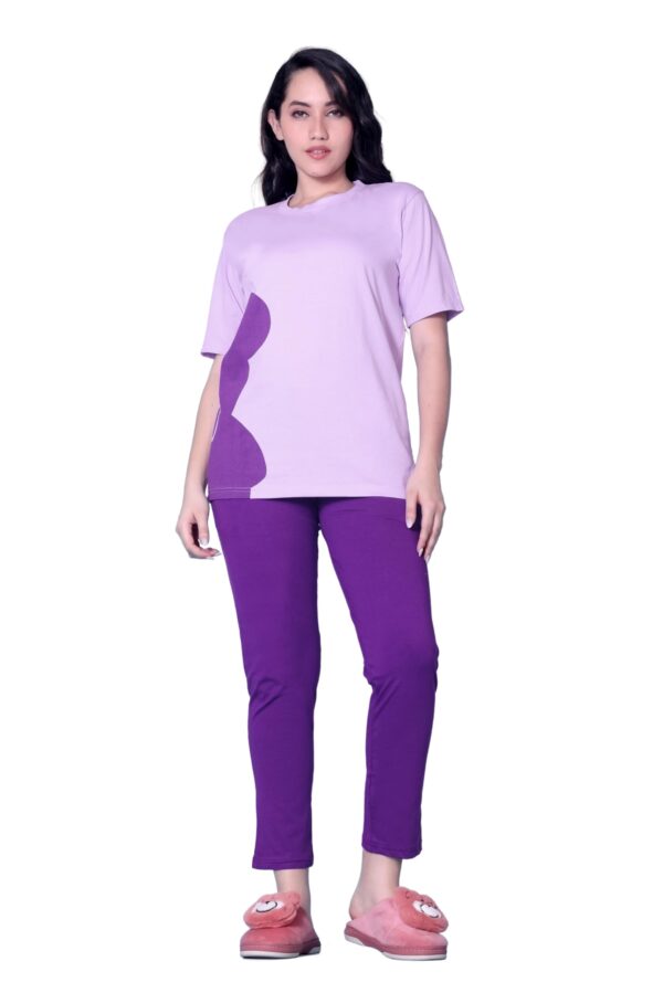 100% Cotton Night Dress for Women Stylish | Summer Night Suit Set with Pajama & T-Shirt | Women’s Nightwear Combo with Pockets | Nightwear Set for Women Loungewear & Sleepwear (Lilac, XXL)