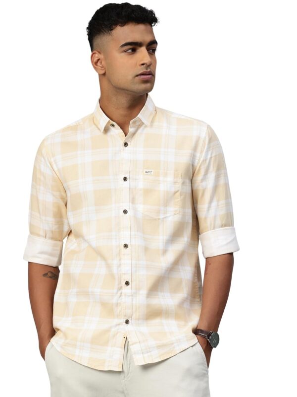 Majestic Man Men Comfort Slim Fit Pure Cotton Checked Casual Shirt (Medium,Lemon)