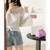 MYSTIFY Women®Short Openwork Sunscreen Knitted Pullover Women Summer Seaside Resort Loose Design Sense Long-Sleeve Sweater Top (White) - Image 7
