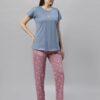 DZZO Women's Cotton Printed Night Suit Set of Shirt & Pyjama, Night wear Dress, Relaxed wear for Women/Girls, Size - S, Color - Blue - Image 7