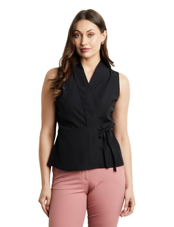 Symbol Premium Women's Polyester Regular Fit Blouse (Sbp-Ss24-Wtop-205_Black L)