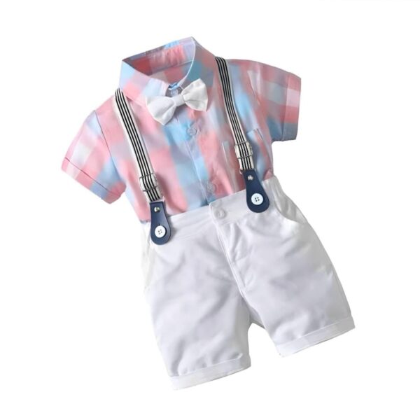 Dsnsenterprize Kids Boys Printed Cotton Short Sleeve Collared Neck Ethnic Wear Spandex Shirt & Shorts with Bow tie (DSNS_10130) (3-4 Years)