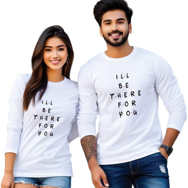 Bouncy Toonz Cotton Men Tshirt Set Combo Pack Valentnies Day- Customised Couple Regular Fit Tshirts Half And Full Sleeves (Cus-Couple-Illbthere-White), Small