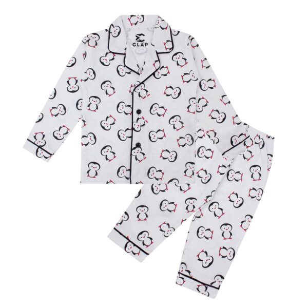 CLAP Unisex Baby Kids Cotton Printed Full Sleeves Night Suit White 1Pc (18-24 Months, White, Relaxed)