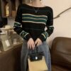 ICW Acrylic Women's Knit Loose Fit Boat Neck Drop Shoulder Crop Top Pullover Sweater (ONE Size Fit Bust 32-36 INCH) (Black) - Image 5