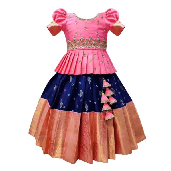 White Button New south Indian traditional pattu pavadai Jecquard Lehenga choli for girls dress (4-5 Years, Light Pink)