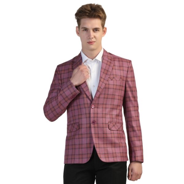 TAHVO Men's Maroon Checkered Blazer with Notch Lapel - Formal and Stylish (in, Numeric, 42, Maroon Checkered)