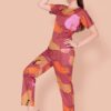 BlackBasket Women's Printed Round Neck Pyjama Set | Short Sleeve Nightsuit Set | Casual Night Dress for Women | Stylish Tshirt and Pyjama Set for Loungewear and Nightwear (RED, L) - Image 7