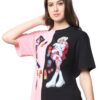Preneum 100% Pure Cotton Oversized Loose Baggy Fit Drop Shoulder Half Sleeve Round Neck Cool Front Trendy Printed T-Shirt for Women/Girls (in, Alpha, 2XL, Plus, Blue & Black & Pink) - Image 2