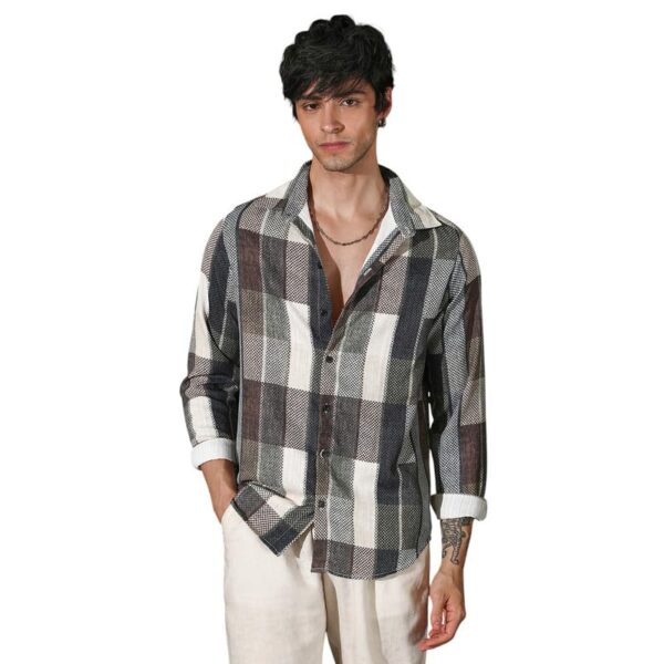 Campus Sutra Men's Multicolour Woven-Block Oversized Shirt for Casual Wear | Spread Collar | Long Sleeve | Button Closure | Oversized Shirt Crafted with Comfort Fit for Everyday Wear