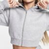 Prachikfashions Solid Long Hooded Neck Hoodie Zipper Crop Jacket For Women's | Grey, M - Image 4