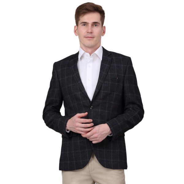 Cantabil Checkered Charcoal Full Sleeves Notch Lapel Formal Blazer for Men | Formal Blazer for Men | Men Blazer for Formal (MBZF00129_Charcoal_40)