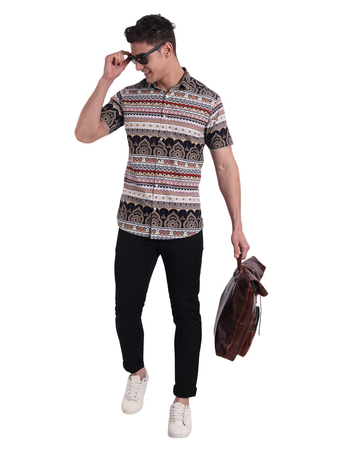 Majestic Man Slim Fit Cotton Casual Printed Shirt for Men (M, Beige) - Image 6