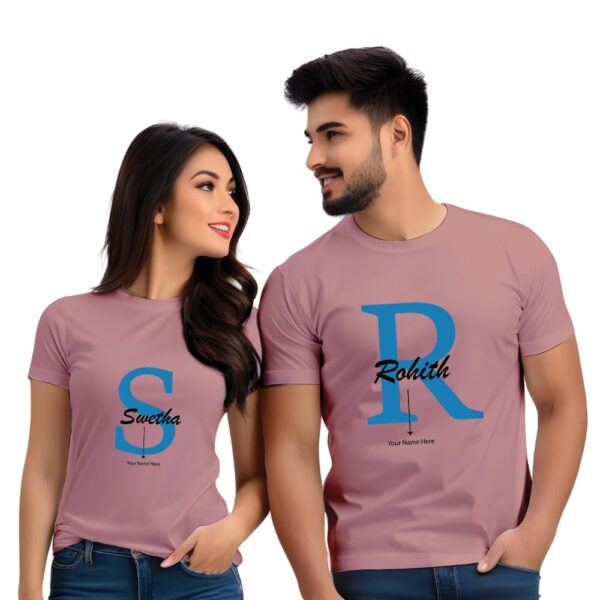 Bouncy Toonz Men's Couple T-Shirts For Lovers - Twinning Regular Fit Cotton Printed Half Sleeve T-Shirts - Pink, Mauve