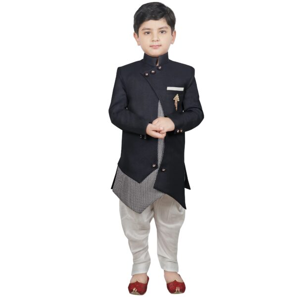SG YUVRAJ Kid's Polyester Solid Indo Western Sherwani Set For Boys (UP-G-170-NAVY-9), 9-10 Years