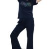 ZEYO Women's Cotton Navy Blue Typography Wide Bottom Night Suit Set of Top & Pyjama - Image 4