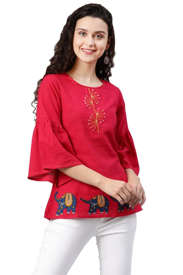 Yash Gallery Women's Cotton Slub Patch Work Regular Fit Straight Top For Women (237Yk345Pink_Pink_Xxx-Large)
