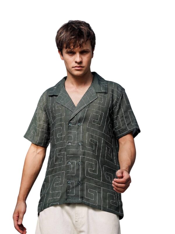 Lymio Regular Fit Shirt for Men|| Men Stylish Regular Fit Shirt (Linen-E-Squre) (in, Alpha, 2XL, Green)