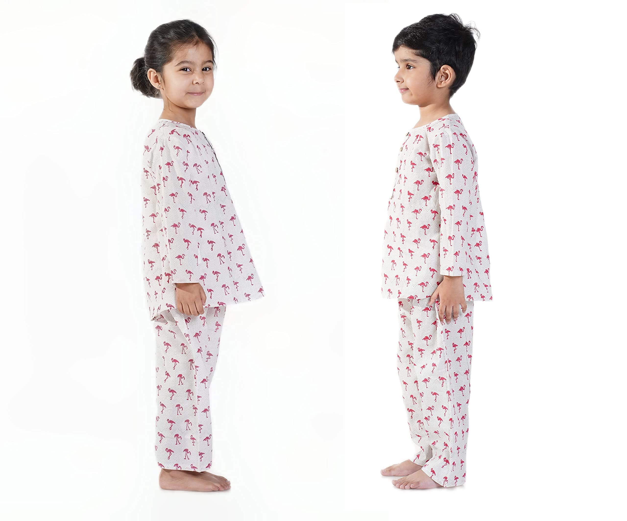 Chheent Cotton Unisex Printed Night Dress Suit Sleepwear Girls, Boys | Pink Flamingo (7-8 Years) - Image 6