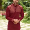 Couple Set Rose Silk Saree & Kurta Pajama (M, Maroon) - Image 3