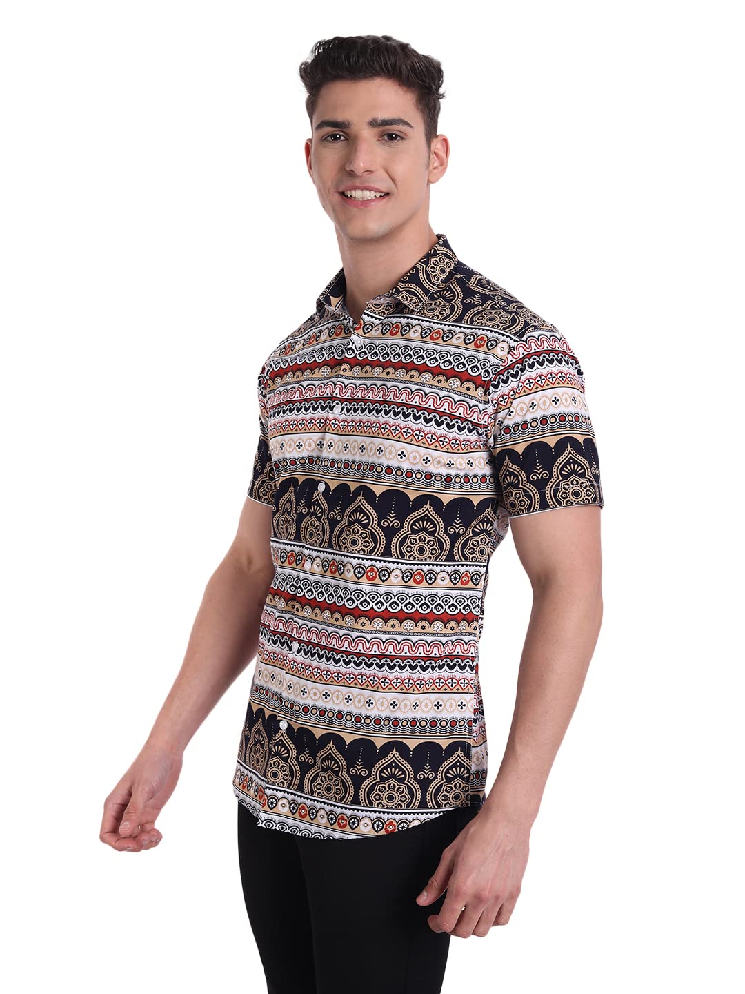Majestic Man Slim Fit Cotton Casual Printed Shirt for Men (M, Beige) - Image 5