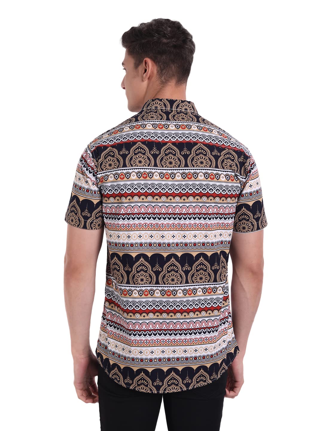 Majestic Man Slim Fit Cotton Casual Printed Shirt for Men (M, Beige) - Image 4