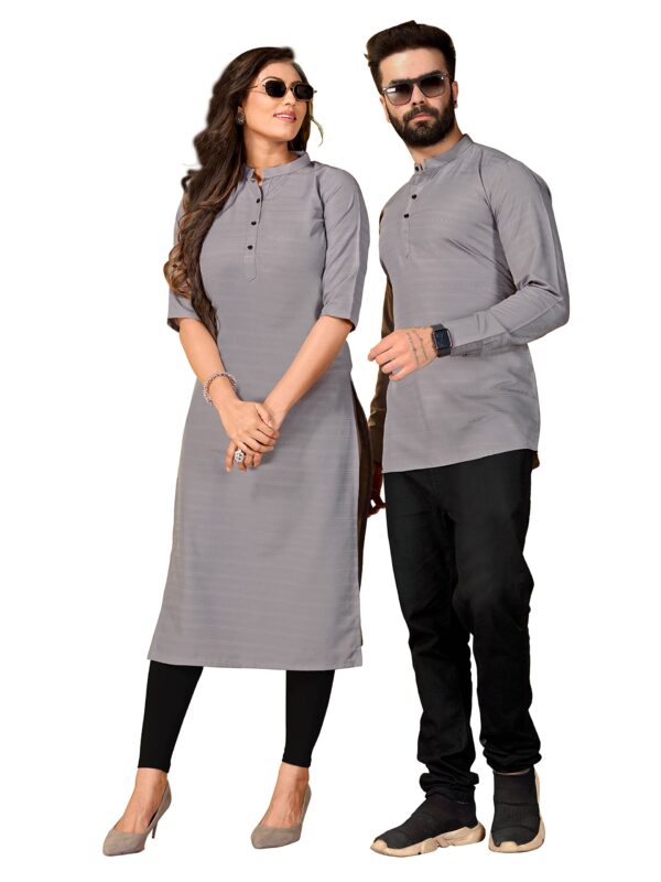 Women and Men Couple Kurta & Kurti Set_Fancy Printed deeess|Dress for Women Casual Dress Pure Couple Kurta & Kurti Set Viscose Royon for Women (MEN - XL/WOMEN - M, grey)