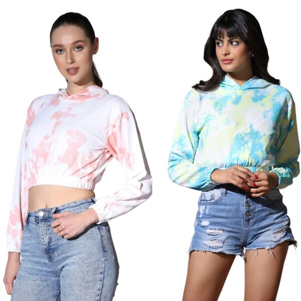 Leriya Fashion Hoodies for Women Combo || Tie Dye Hoodie for Women || Hooded Neck Sweatshirt || Crop Hoodies || Short Hoodies || Loose Casual Sweatshirt for Women (X-Small, PeachSky)