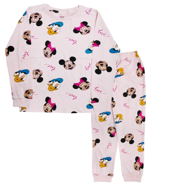 Hestia|Kids Girls Nightwear|Sleepwear|Cotton|Trouser Full Sleeves Pajama Set Tshirt|Elastic Waist|Night Dress With Pyjama Tshirts For Girls|Mickeyy Minniee Printed|Peach Color 2-4Yrs|Set 1,2 -4 Years