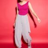 Uptownie Lite Cotton Stretchable Draped Crop Top Maroon - Image 5