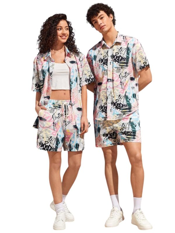 LITZO Beach Dresses for Couple Co Ord Set 2 Piece Dress Shirt and Short Beach Wear for Men and Women || Summer Dress (L-86) (Multicolor, S)