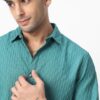 Urbano Fashion Men's Turquoise Cotton Full Sleeve Regular Fit Textured Shirt with Spread Collar (shirtsmocregfs-06-turq-s) - Image 2