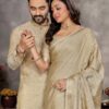 Nehdip Creation Trendy Couple Dress, Silk Saree & Kurta Pajama (in, Alpha, M, Standard, Cream) - Image 3