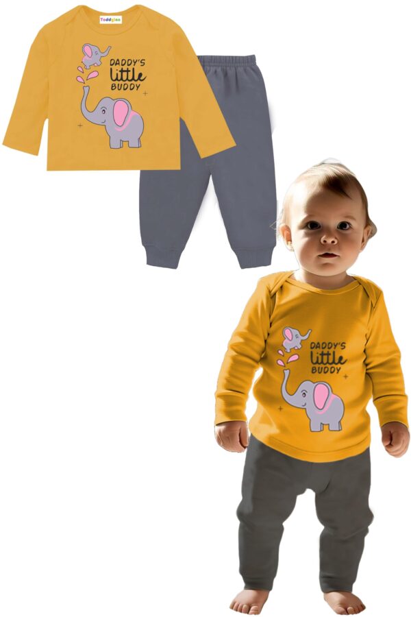 Toddylon New Born Baby Clothes Kids Dress | T-Shirt & Pant | Clothing Sets | T-Shirts and Pyjama Set | Gift Combo | Cotton | Unisex (Yellow & Grey, 6 Months - 12 Months)