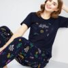 ZEYO Night Suit for Women's Navy Blue Printed Cotton Night Dress of Top and Pajama Set 5774 - Image 6