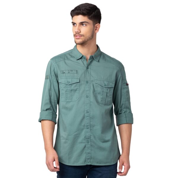 Spykar Khaki Full Sleeves Shirt for Men (Size: 4XL)-MSHSS1BC039-Sage Green