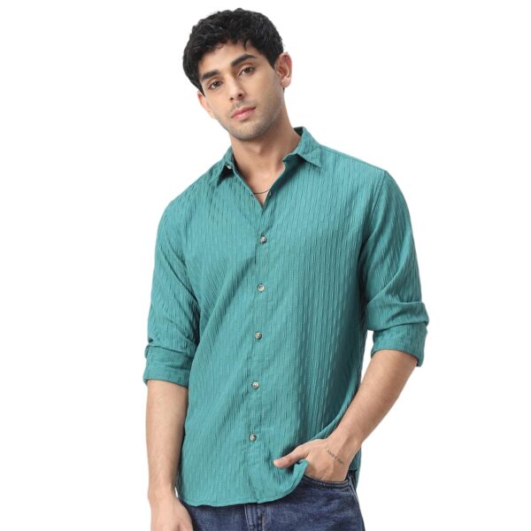 Urbano Fashion Men's Turquoise Cotton Full Sleeve Regular Fit Textured Shirt with Spread Collar (shirtsmocregfs-06-turq-s)