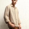 Hubberholme Men Summer Cotton Spread Collar Long Sleeves Oversized Casual Shirt 36 Beige - Image 4