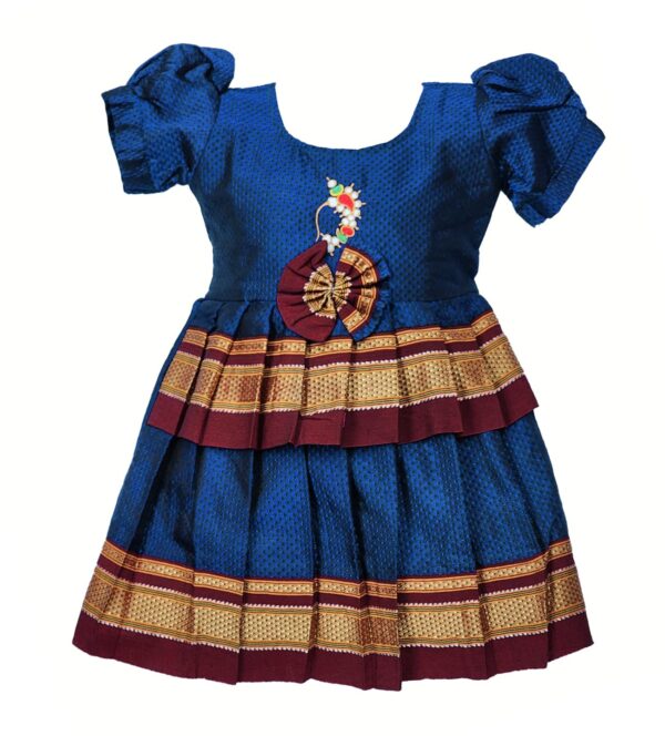 Amba Collection Boutique's Girl's Traditional Ethnic Wear Reshim Cotton Nath Khan Frock Blue