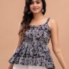 feranoid Women Cotton Printed Sleeveless Strap Peplum Top - Image 9