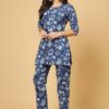 Pistaa's Women's Cotton Printed Night Suit Top And Pajama Set (Medium, Indigo Blue) - Image 8