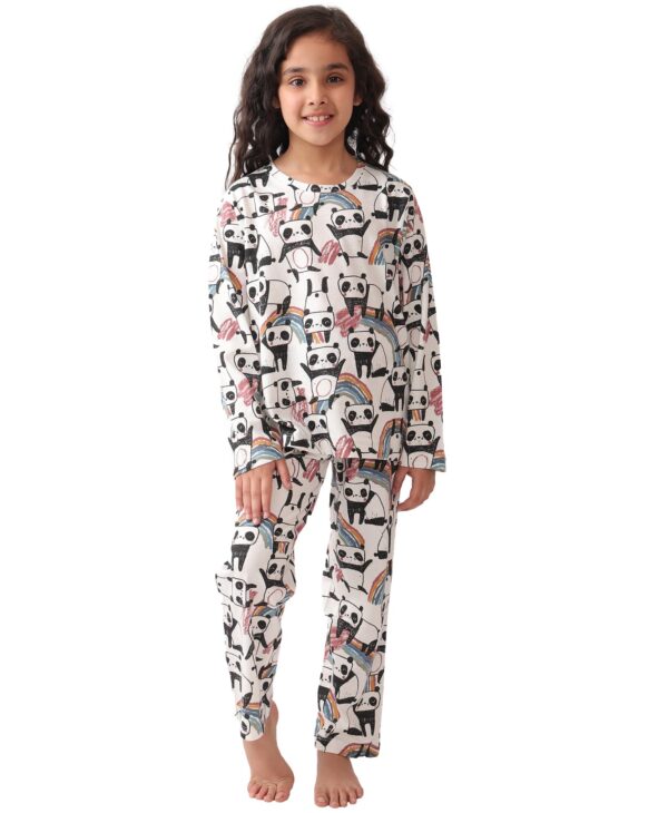 ANTHRILO Pure Cotton Printed Pyjama Set for Girls | Sleepwear | Night Suit, Night Wear | Long Sleeves T-Shirt & Pyjama | Regular Wear | 6-7 Years | WHITE1