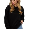 LEOTUDE Women's Loop Knit Loose Fit Full Sleeve Round Neck Loose Fit Sweatshirt (GRLW11RED_P_Black_Large) - Image 6