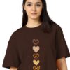 TQH Round Neck Drop Shoulder Brown Graphic Printed Cotton Blend Oversized T-Shirt for Women - Image 3