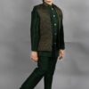AHHAAAA Kids Ethnic Silk Blend Waistcoat Kurta Pyjama 3 Piece Sherwani Set For Boys |Green 4-5 Years, 540| - Image 3