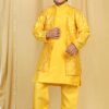 AJ DEZINES Kids Embroidered Mukaish Indo Western Sherwani For Boys (7049-MUSTARD-2) - Image 3